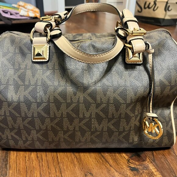 Michael Kors Grayson Signature Satchel – Dark Brown/Beige - Picture 2 of 15